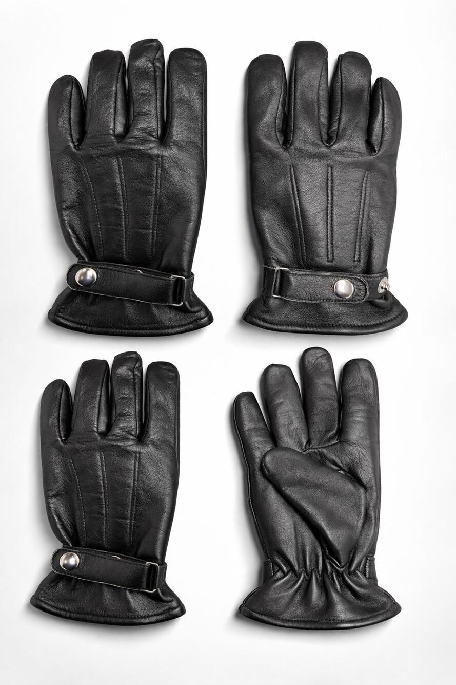 Black Genuine Leather Full Finger Gloves Size 10 Large Adjustable Wrist Strap